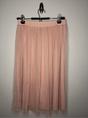 JustFab Blush Pink Midi Tulle Skirt